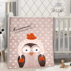 Fuzzy Owl Beige Two-Ply Blanket