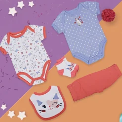 Gift Set Of 5 Bib Body Suits Pant And Socks Cat Multicolour