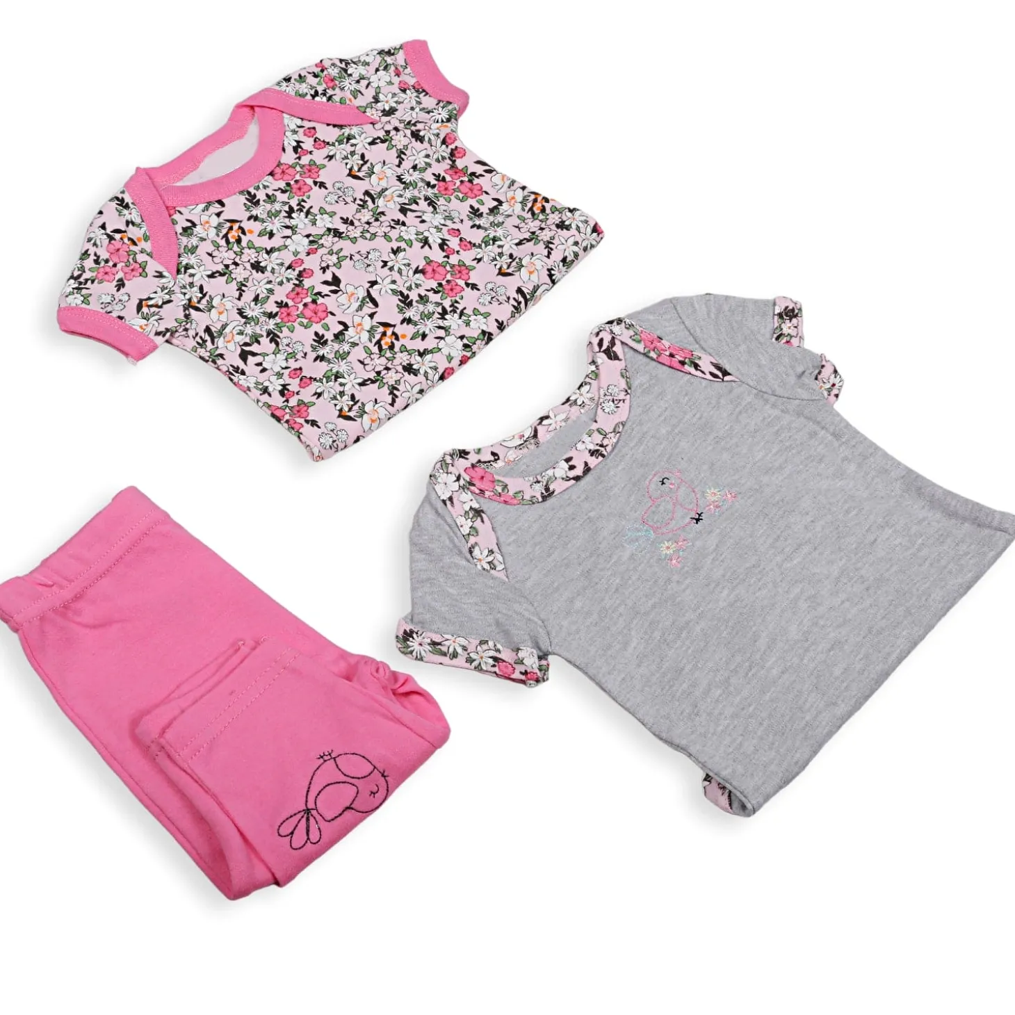 Gift Set Set Of 5 Bib Body Suits Pant And Socks Floral Pink