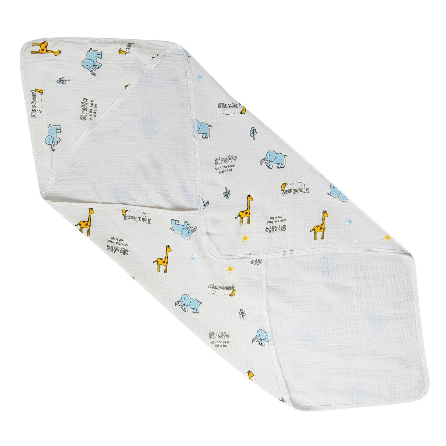 Giraffe And Elephants Cotton Hooded Wrapper White