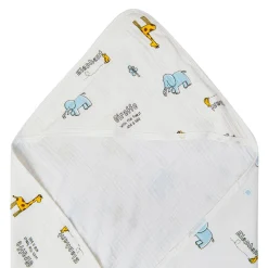 Giraffe And Elephants Cotton Hooded Wrapper White