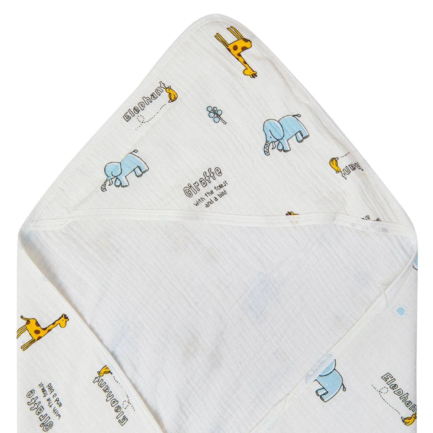 Giraffe And Elephants Cotton Hooded Wrapper White