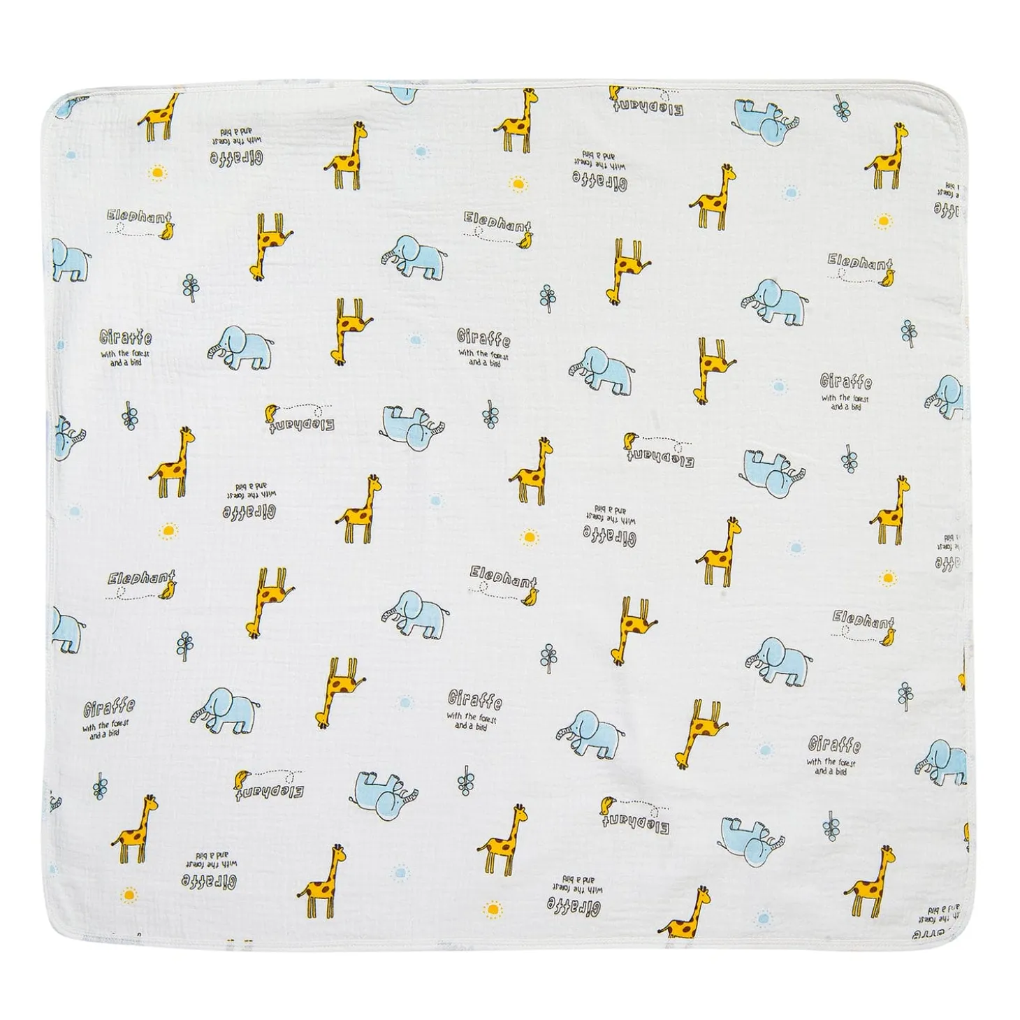 Giraffe And Elephants Cotton Hooded Wrapper White