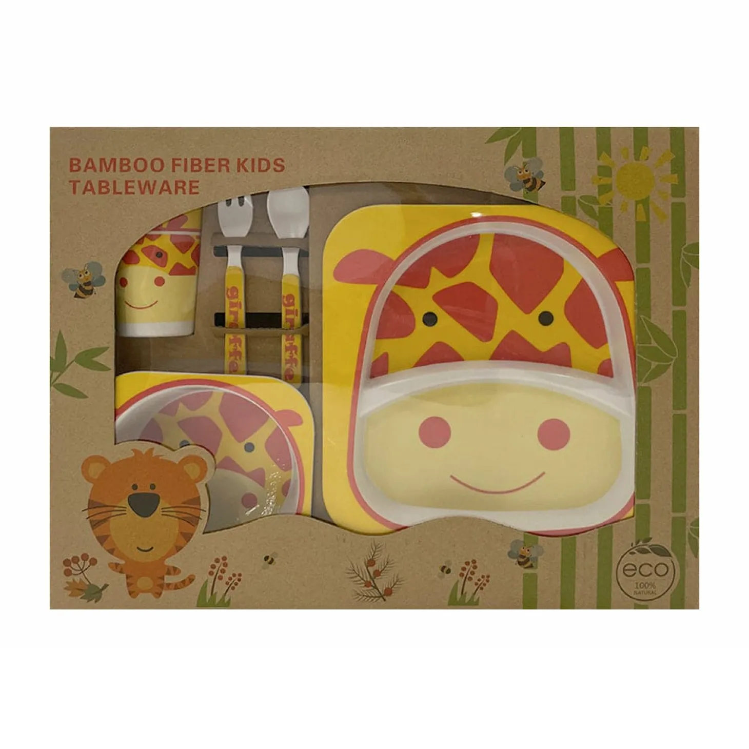 Giraffe Yellow & Orange Bamboo Fiber Dinner Set Large