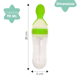 Green 90 Ml Squeeze Bottle Feeder With Dispensing Spoon