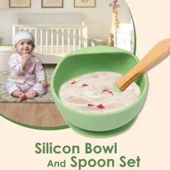 Green Silicon Bowl And Spoon Set