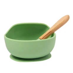 Green Silicon Bowl And Spoon Set
