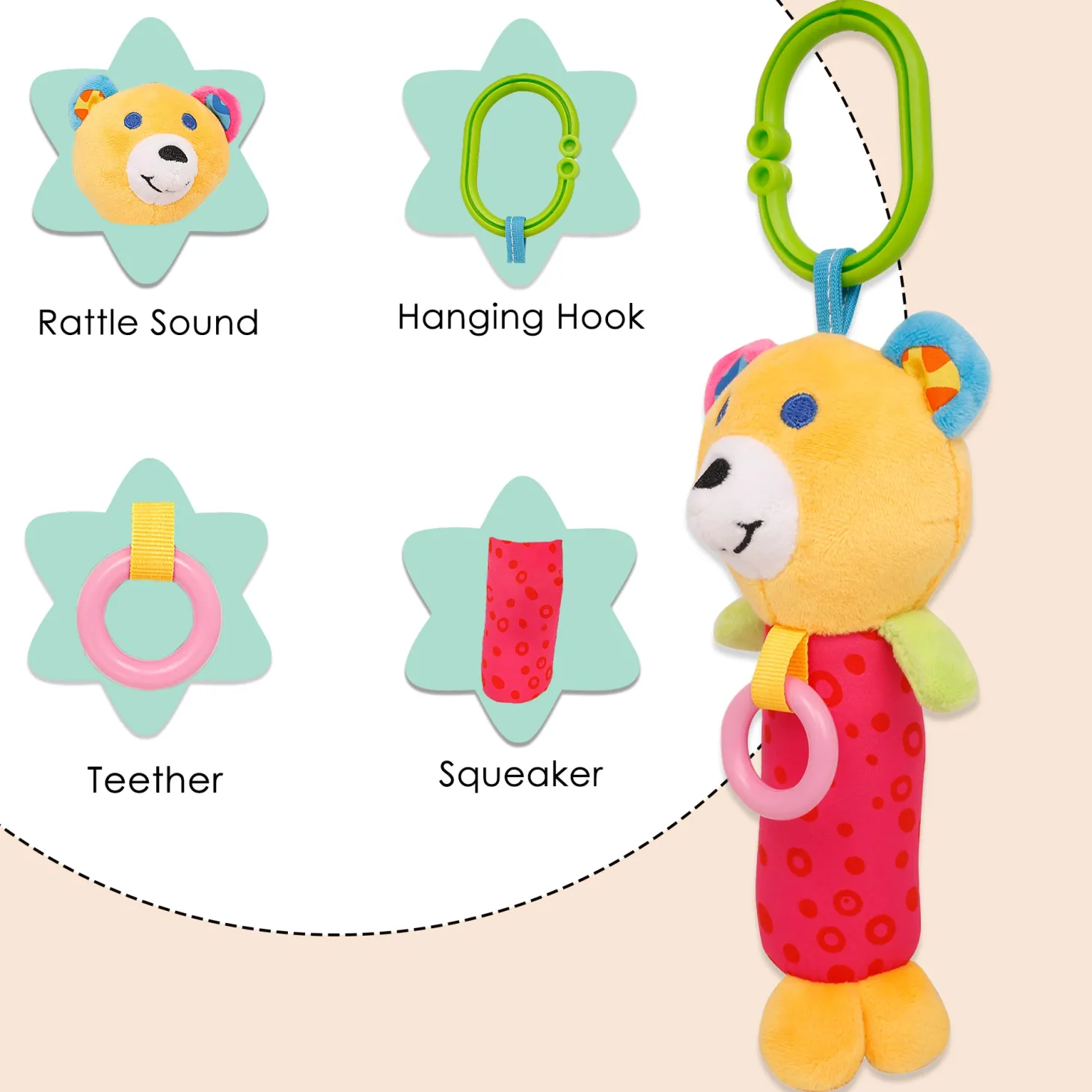 Happy Animal Orange And Pink Rattle