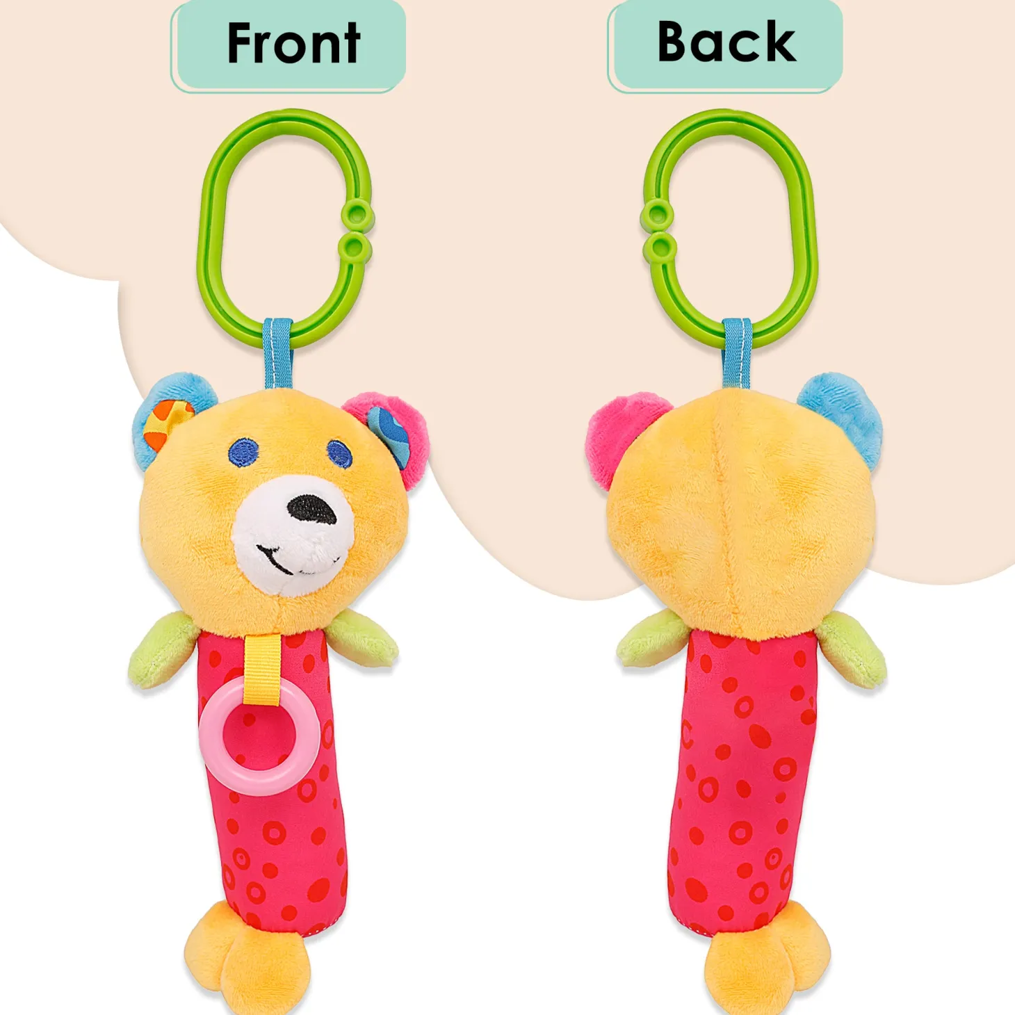 Happy Animal Orange And Pink Rattle