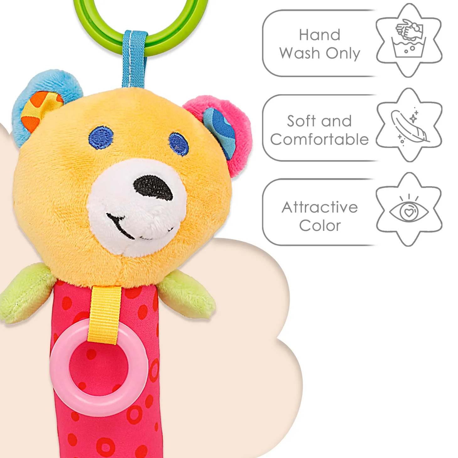 Happy Animal Orange And Pink Rattle