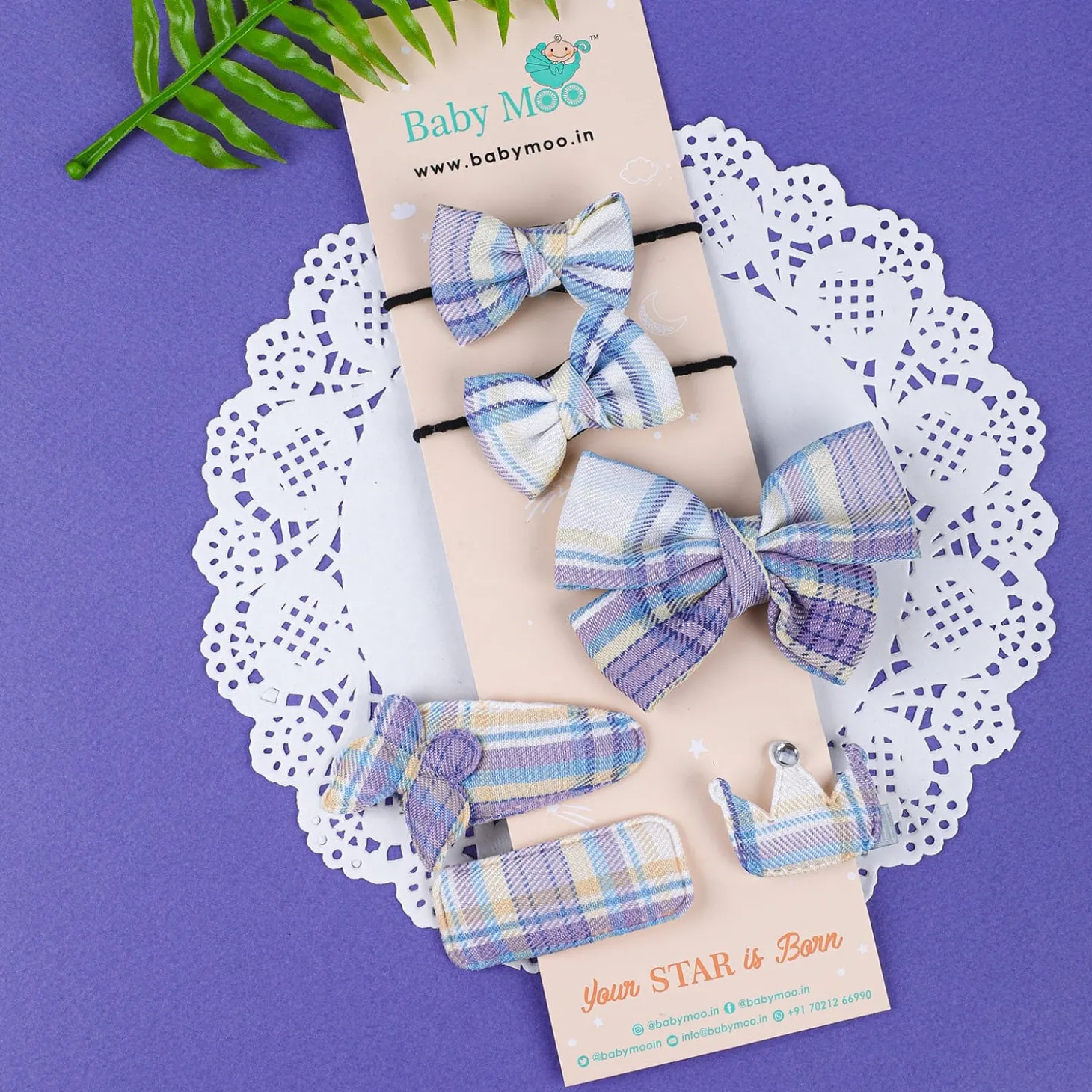 Hecuba Bows Hair Clips Set 6 Pcs - Purple