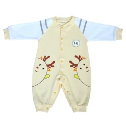 Hi Reindeer Full Sleeves Ankle Length One-Piece Snap Button Bodysuit - Yellow