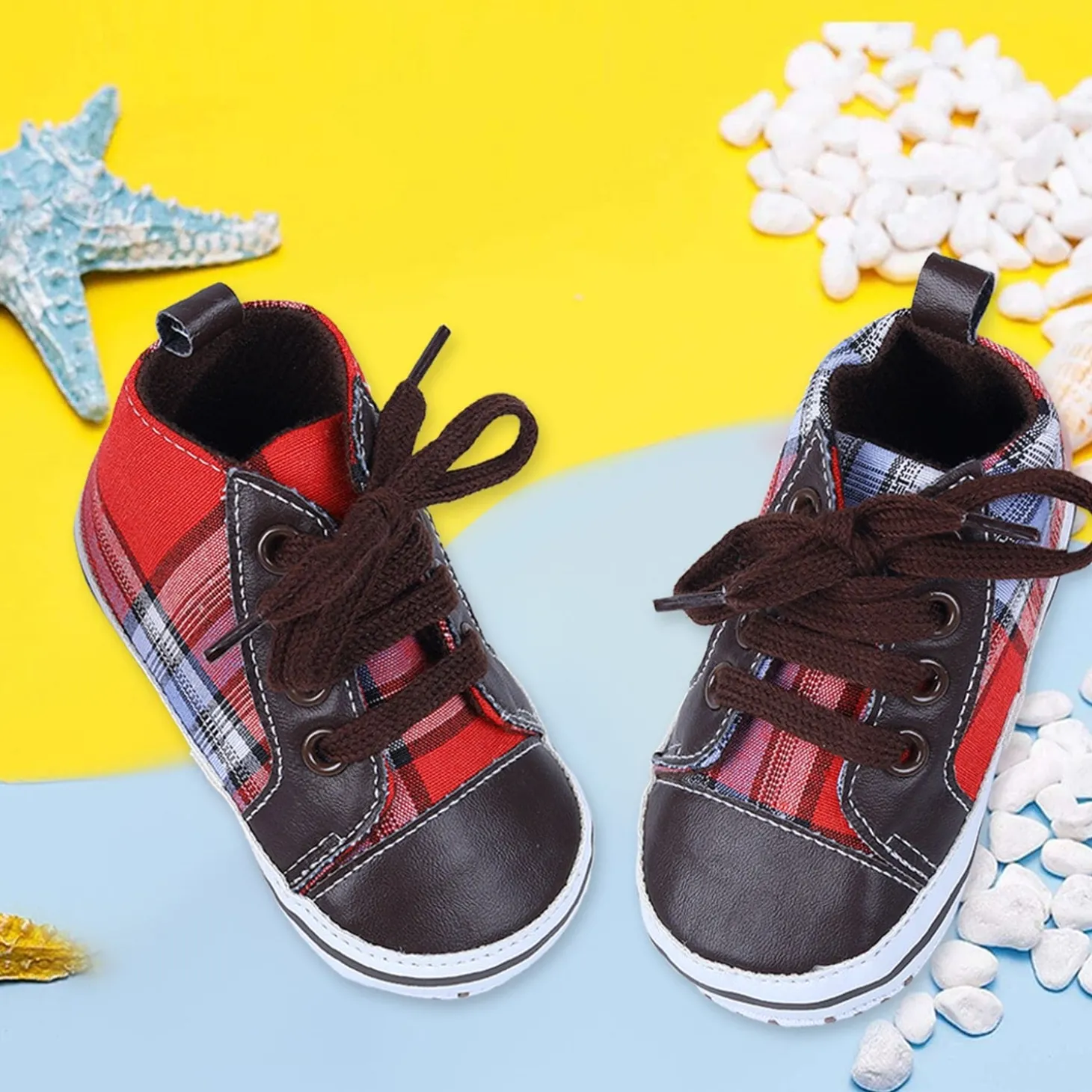 High Top Lace-Up Checked Stylish Sneaker Booties - Red
