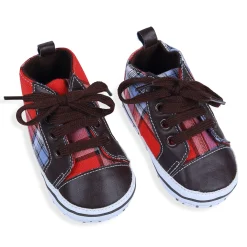 High Top Lace-Up Checked Stylish Sneaker Booties - Red