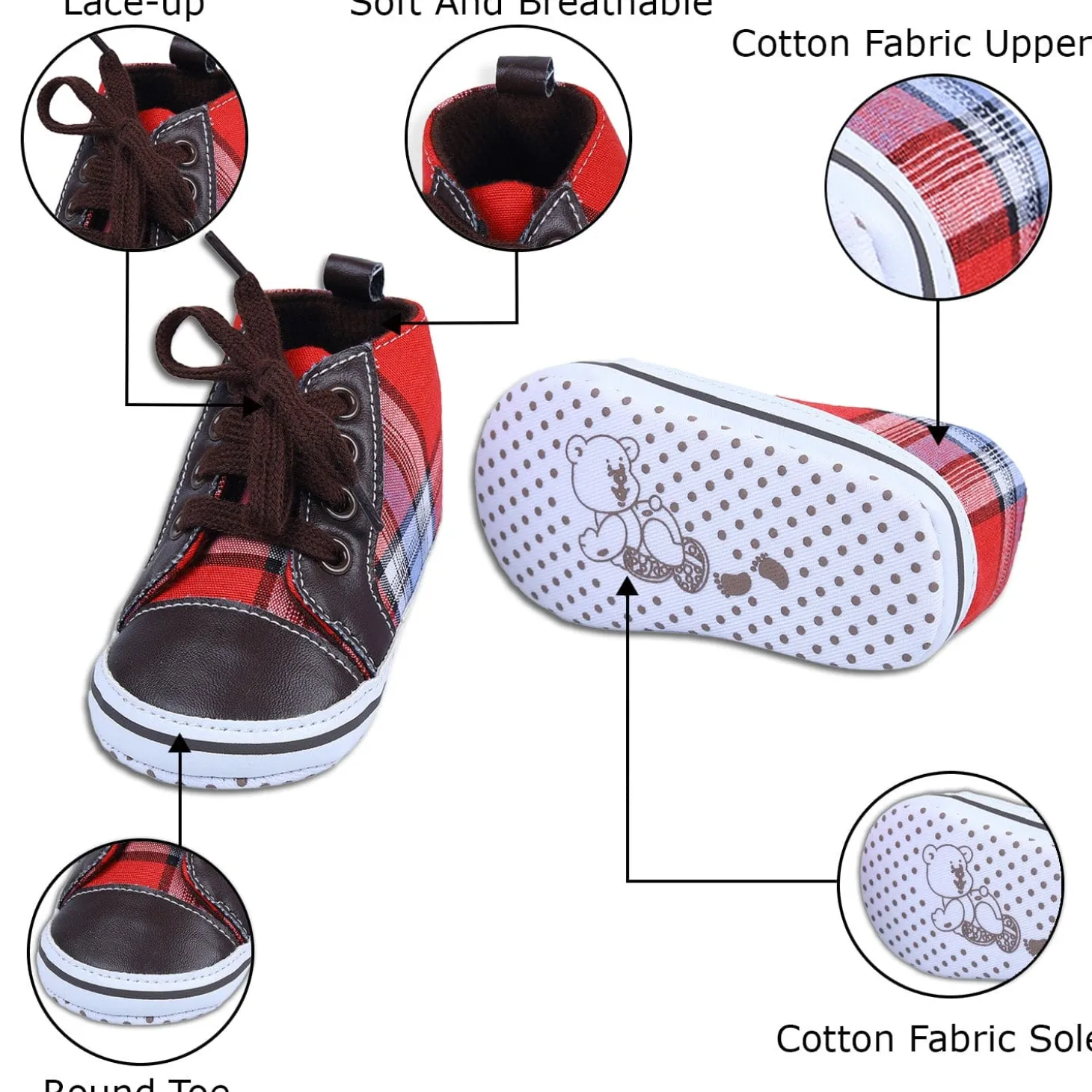 High Top Lace-Up Checked Stylish Sneaker Booties - Red