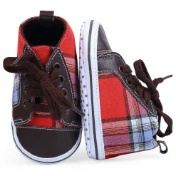 High Top Lace-Up Checked Stylish Sneaker Booties - Red