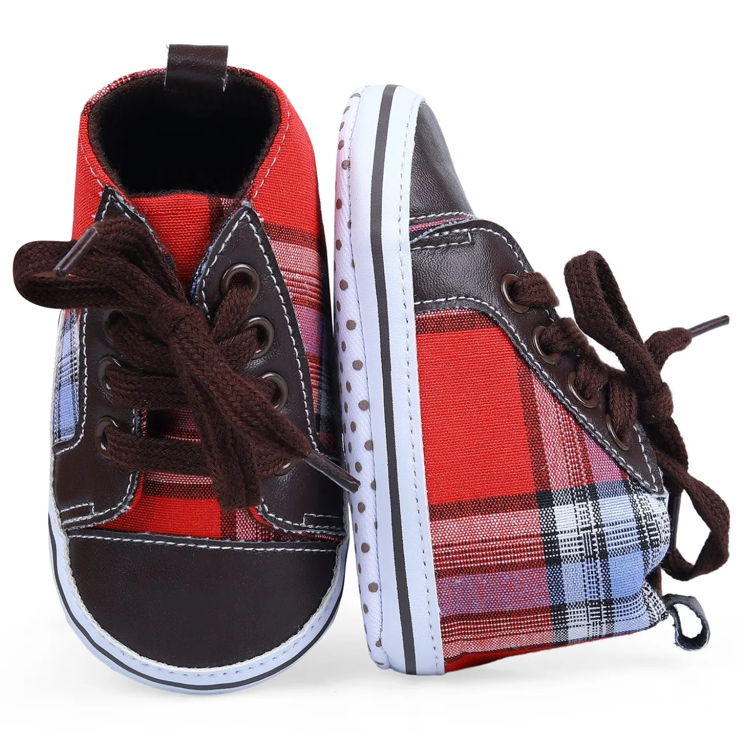 High Top Lace-Up Checked Stylish Sneaker Booties - Red