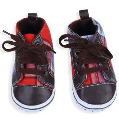 High Top Lace-Up Checked Stylish Sneaker Booties - Red