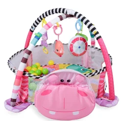 Hippo Infant Play Mat Activity Gym With Hanging Toys And Balls - Pink