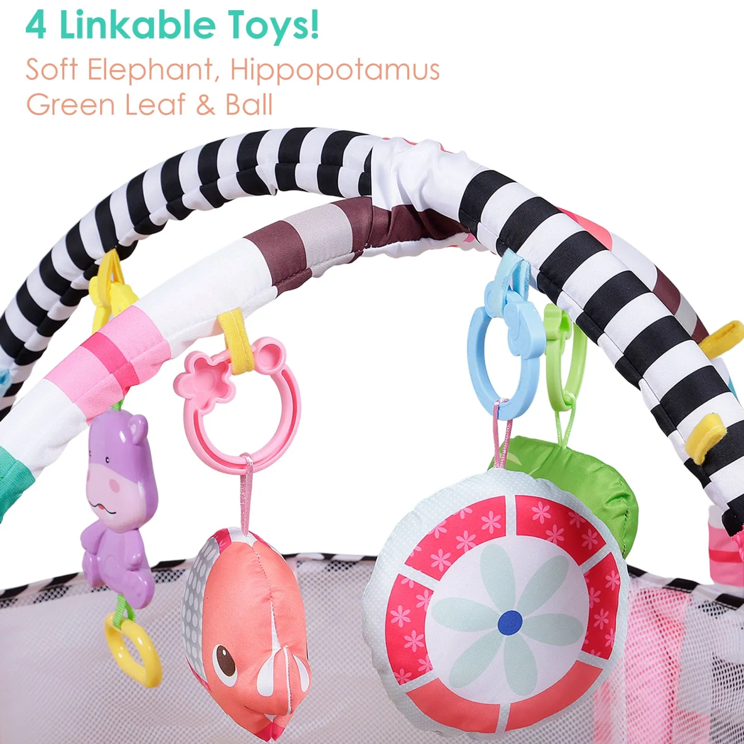 Hippo Infant Play Mat Activity Gym With Hanging Toys And Balls - Pink