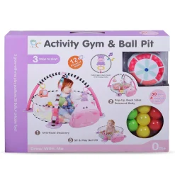 Hippo Infant Play Mat Activity Gym With Hanging Toys And Balls - Pink