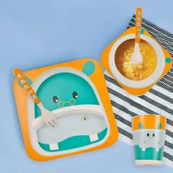 Hippo Orange And Green Bamboo Fiber Dinner Set Large