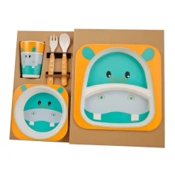 Hippo Orange And Green Bamboo Fiber Dinner Set Large