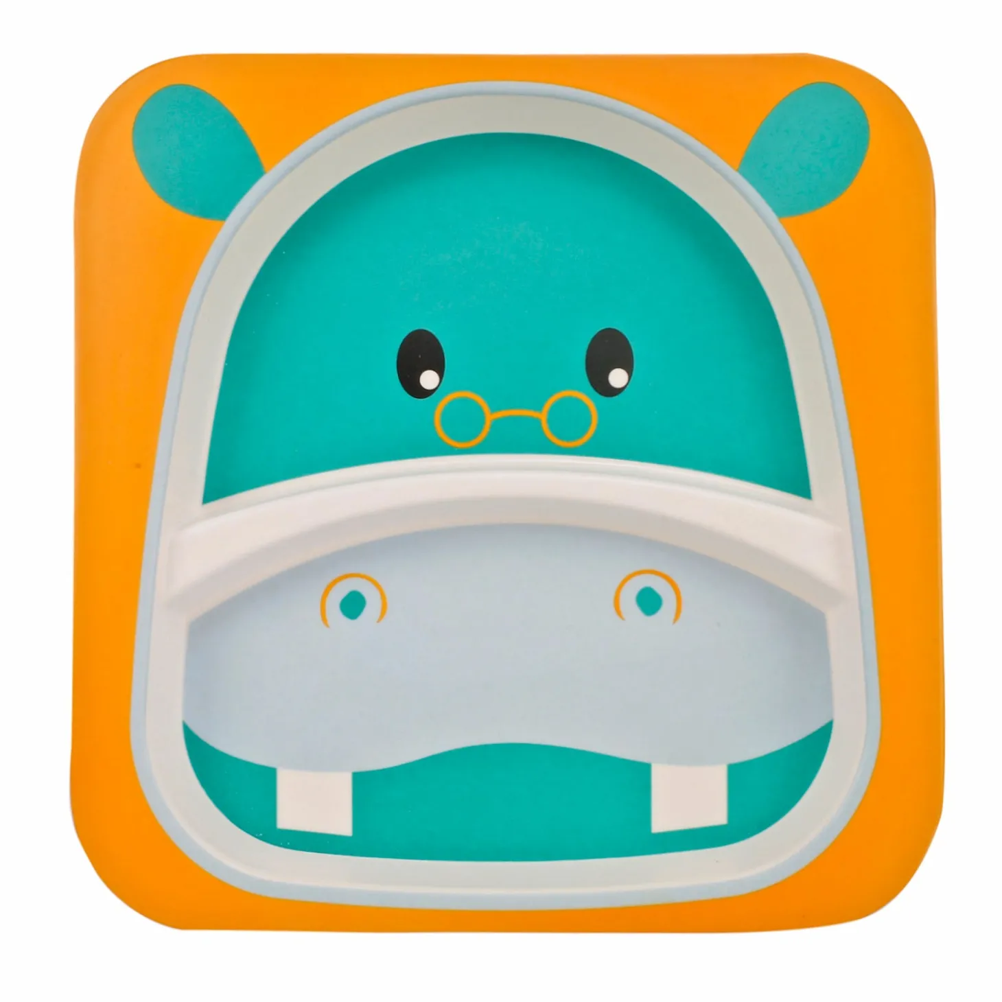 Hippo Orange And Green Bamboo Fiber Dinner Set Large