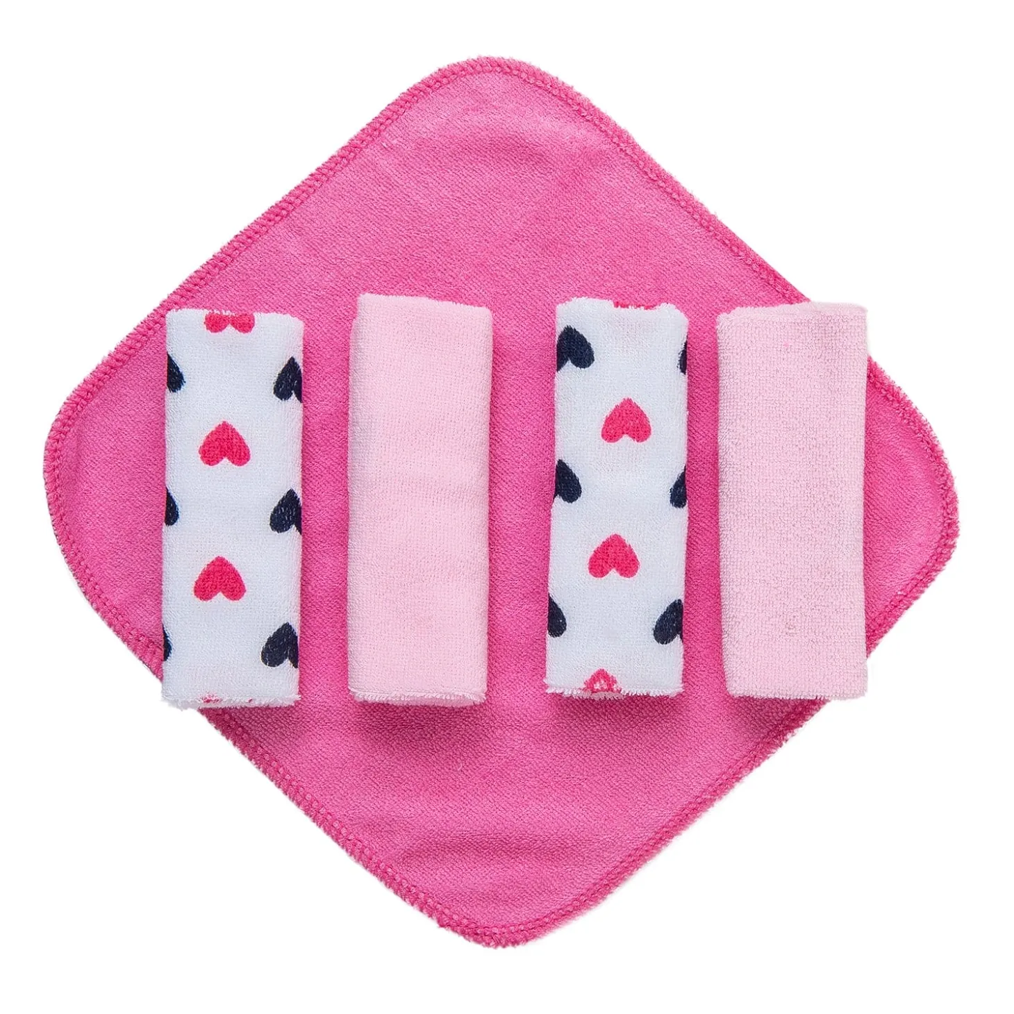 Hooded Towel And 5 Wash Cloth Gift Set Mrs Fox Heart Pink