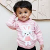 Hopping Rabbit Striped Premium Full Sleeves Knitted Sweater - Pink