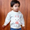 Hopping Rabbit Striped Premium Full Sleeves Knitted Sweater - Off White
