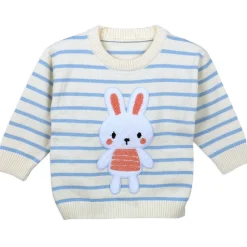 Hopping Rabbit Striped Premium Full Sleeves Knitted Sweater - Off White