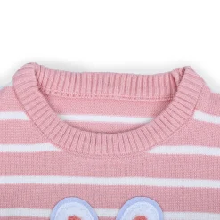 Hopping Rabbit Striped Premium Full Sleeves Knitted Sweater - Pink