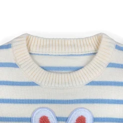 Hopping Rabbit Striped Premium Full Sleeves Knitted Sweater - Off White