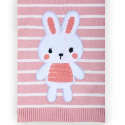 Hopping Rabbit Striped Premium Full Sleeves Knitted Sweater - Pink