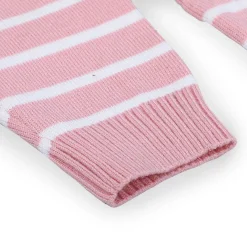 Hopping Rabbit Striped Premium Full Sleeves Knitted Sweater - Pink
