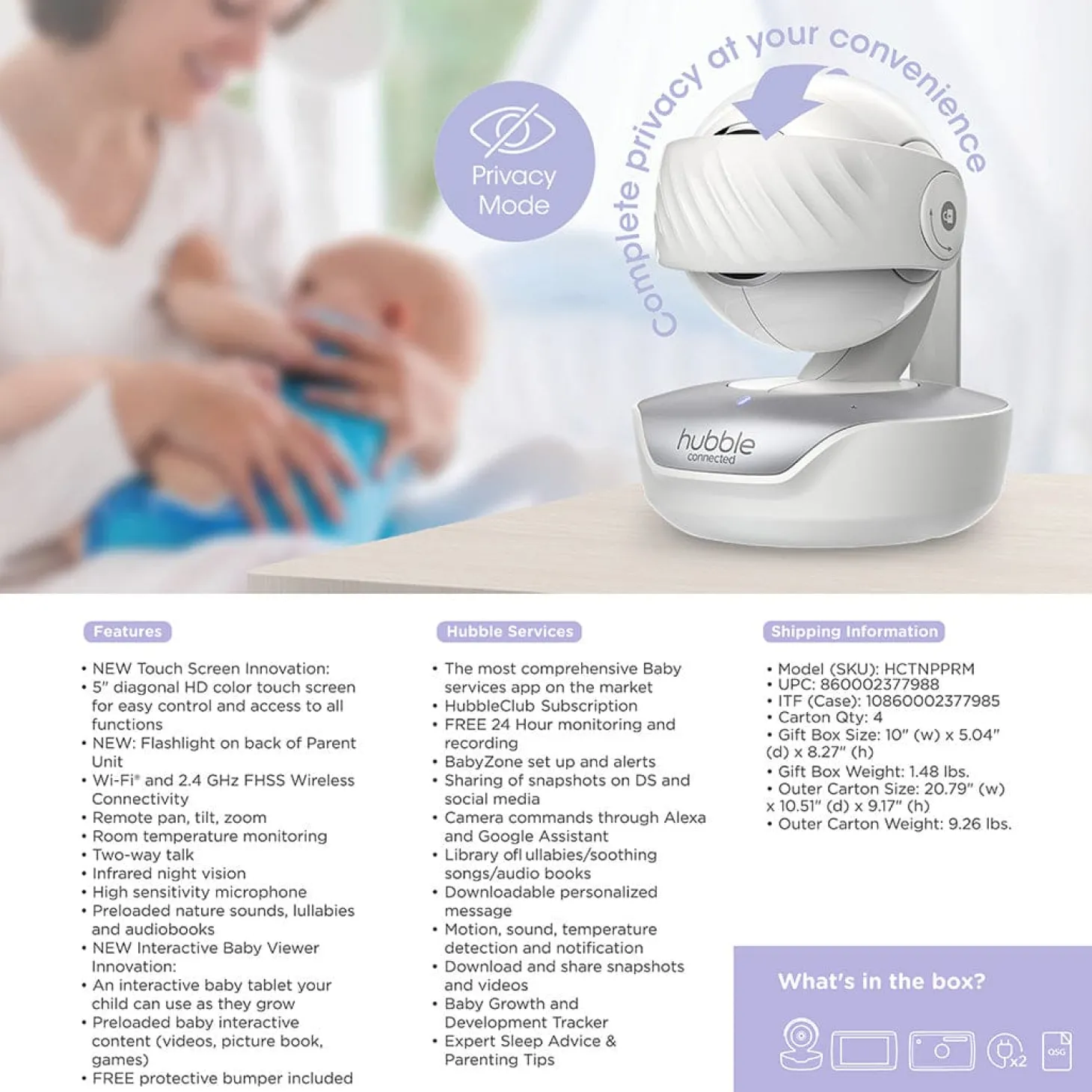 Hubble Connected Nursery Pal Premium Smart HD Touch Screen Viewer With Baby Monitor - White