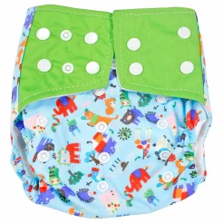 I Love Animals Green And Blue Reusable Diaper