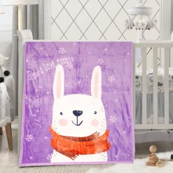 I Love Rabbits Purple Two-Ply Blanket