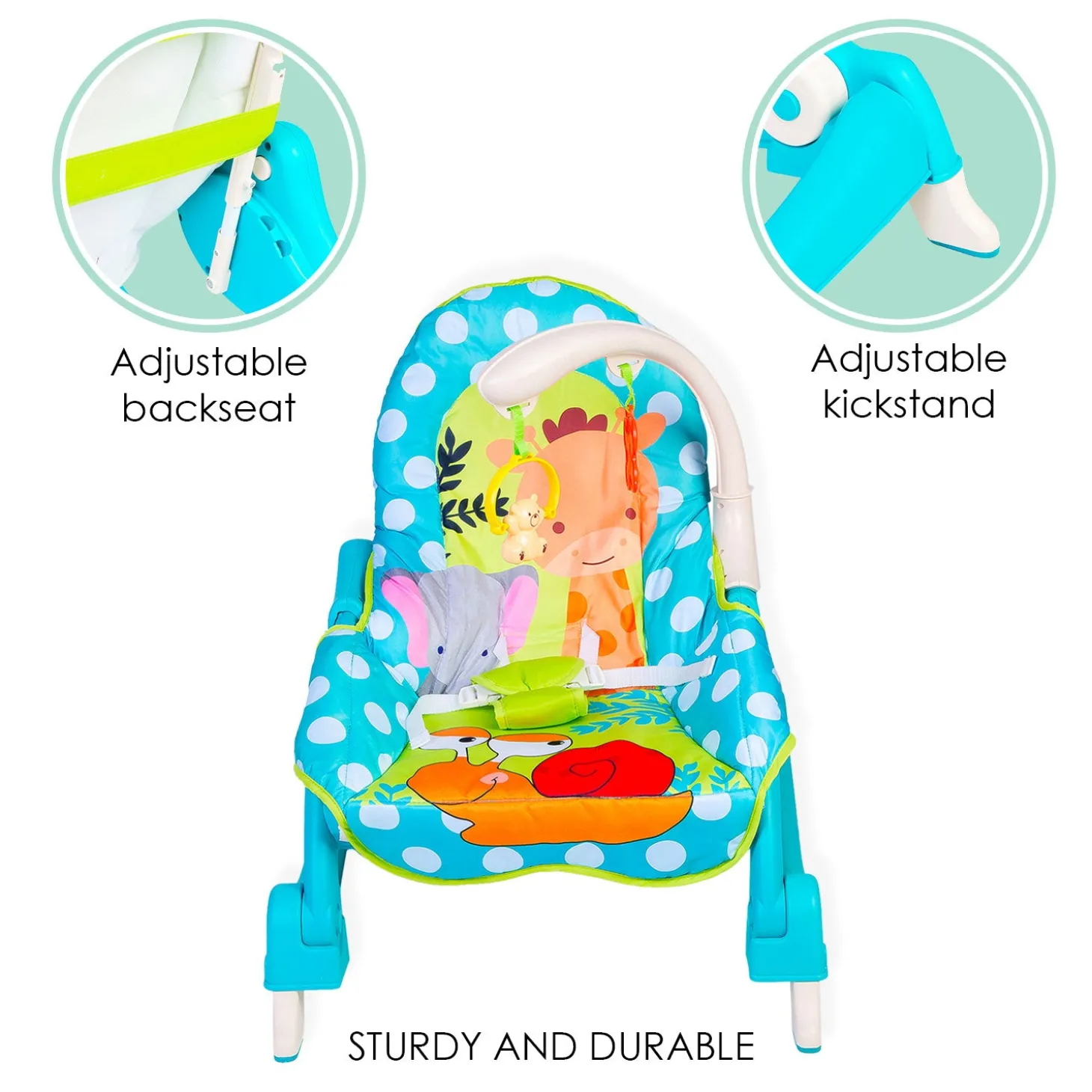 2 In 1 Rocker Cum Feeding Chair 20 Kg Polka Dot Blue