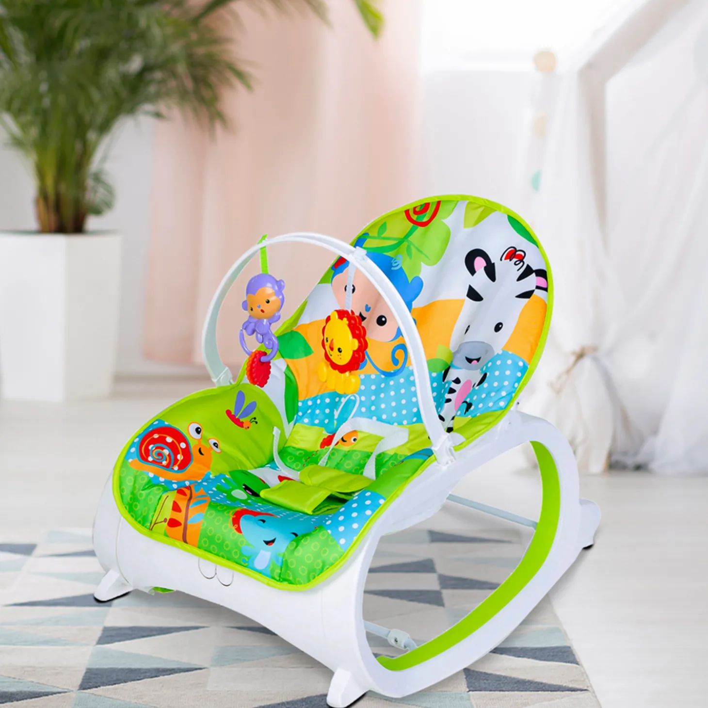 Infant To Toddler Happy Baby Bouncer With Hanging Toys Green