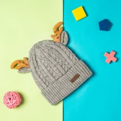 Knit Woollen Cap 3D Alphabet Antler Grey