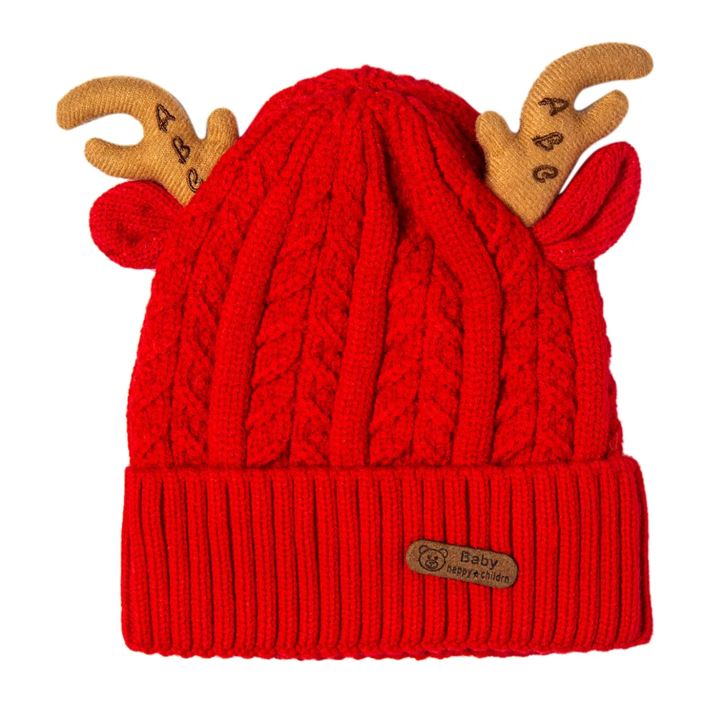 Knit Woollen Cap 3D Alphabet Antler Red