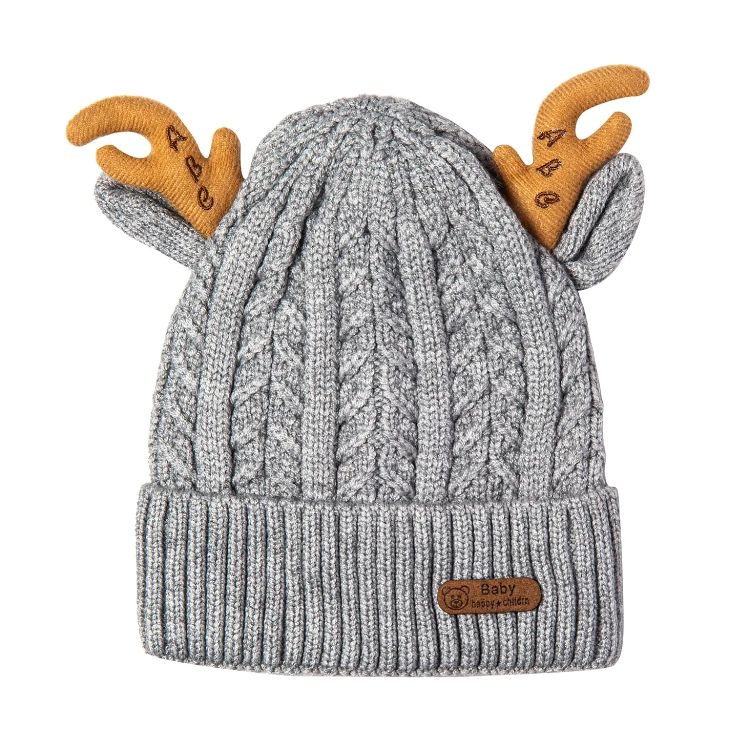 Knit Woollen Cap 3D Alphabet Antler Grey