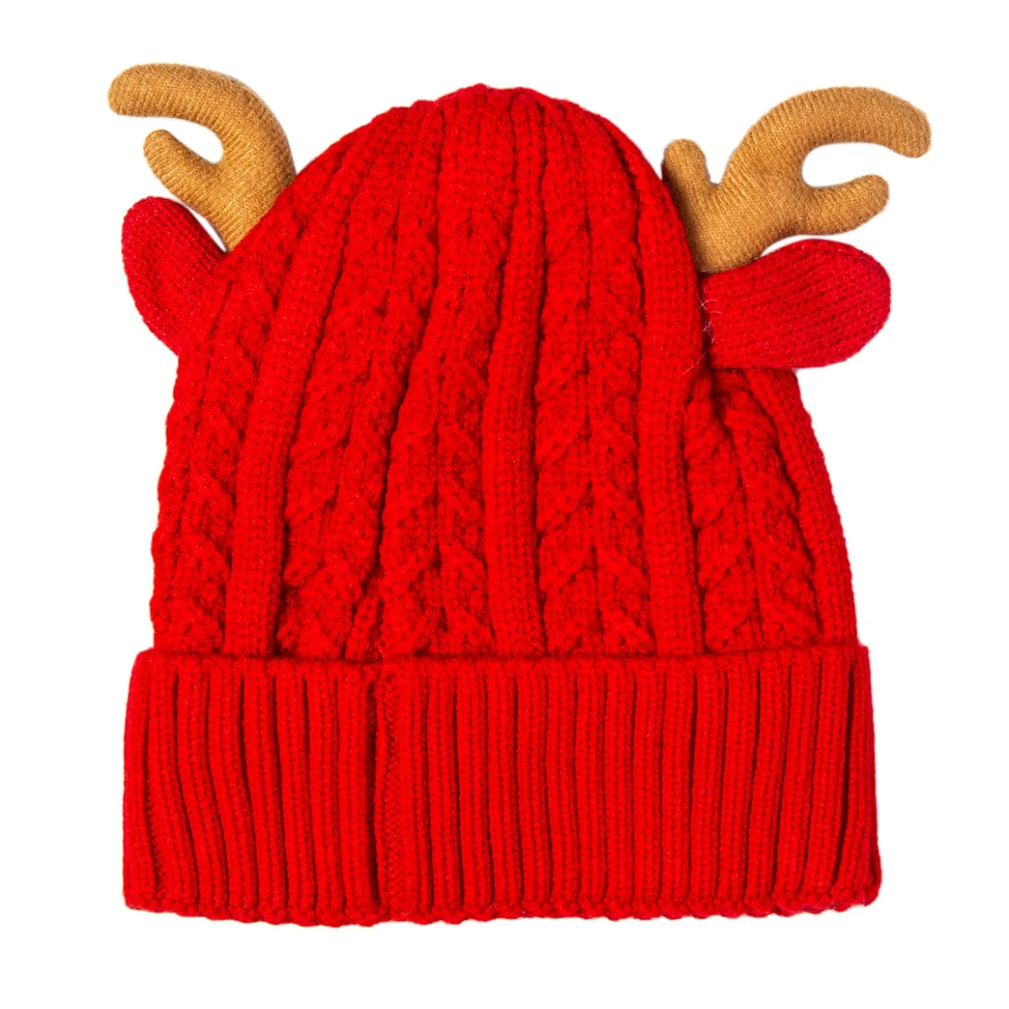 Knit Woollen Cap 3D Alphabet Antler Red
