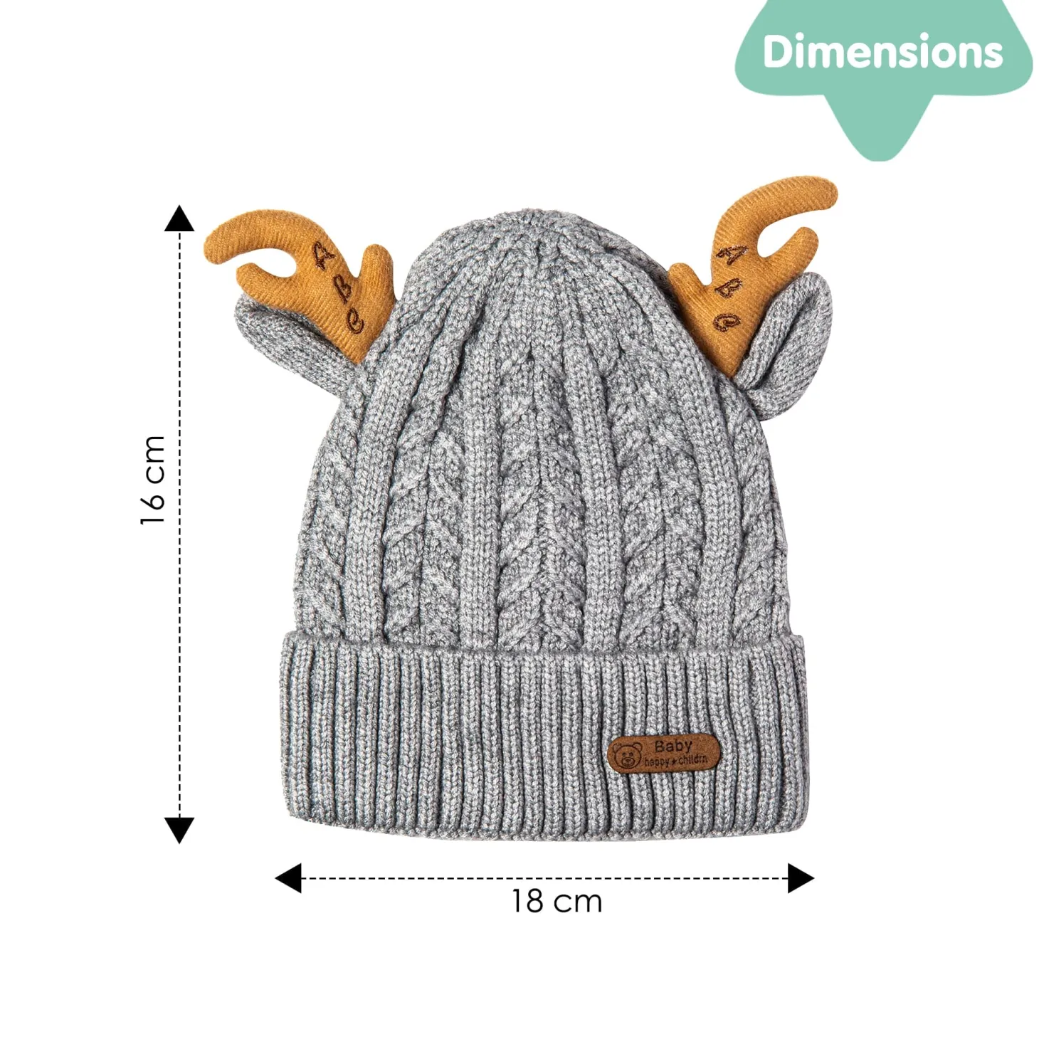 Knit Woollen Cap 3D Alphabet Antler Grey