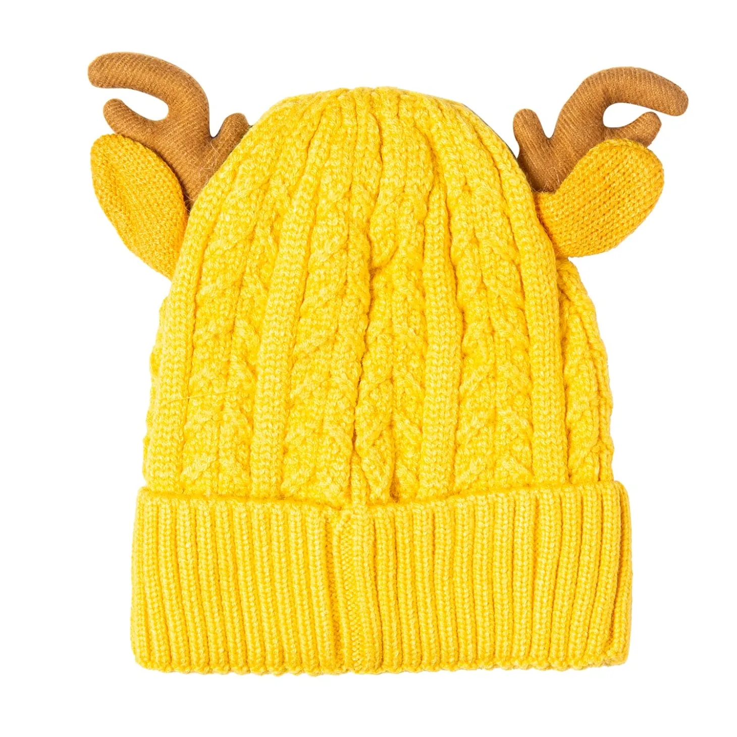 Knit Woollen Cap 3D Alphabet Antler Yellow