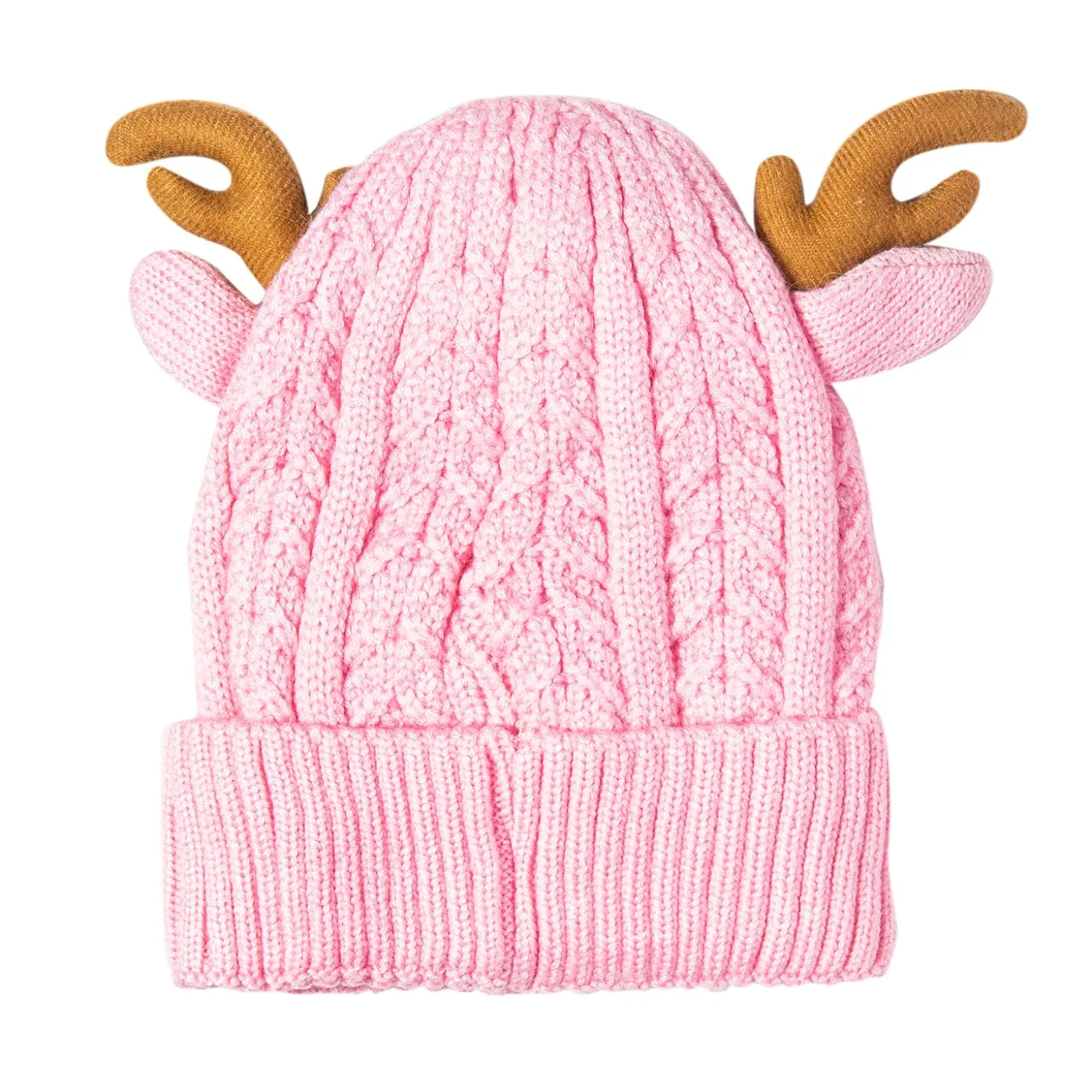 Knit Woollen Cap 3D Alphabet Antler Pink