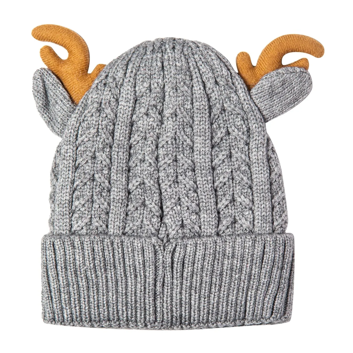 Knit Woollen Cap 3D Alphabet Antler Grey