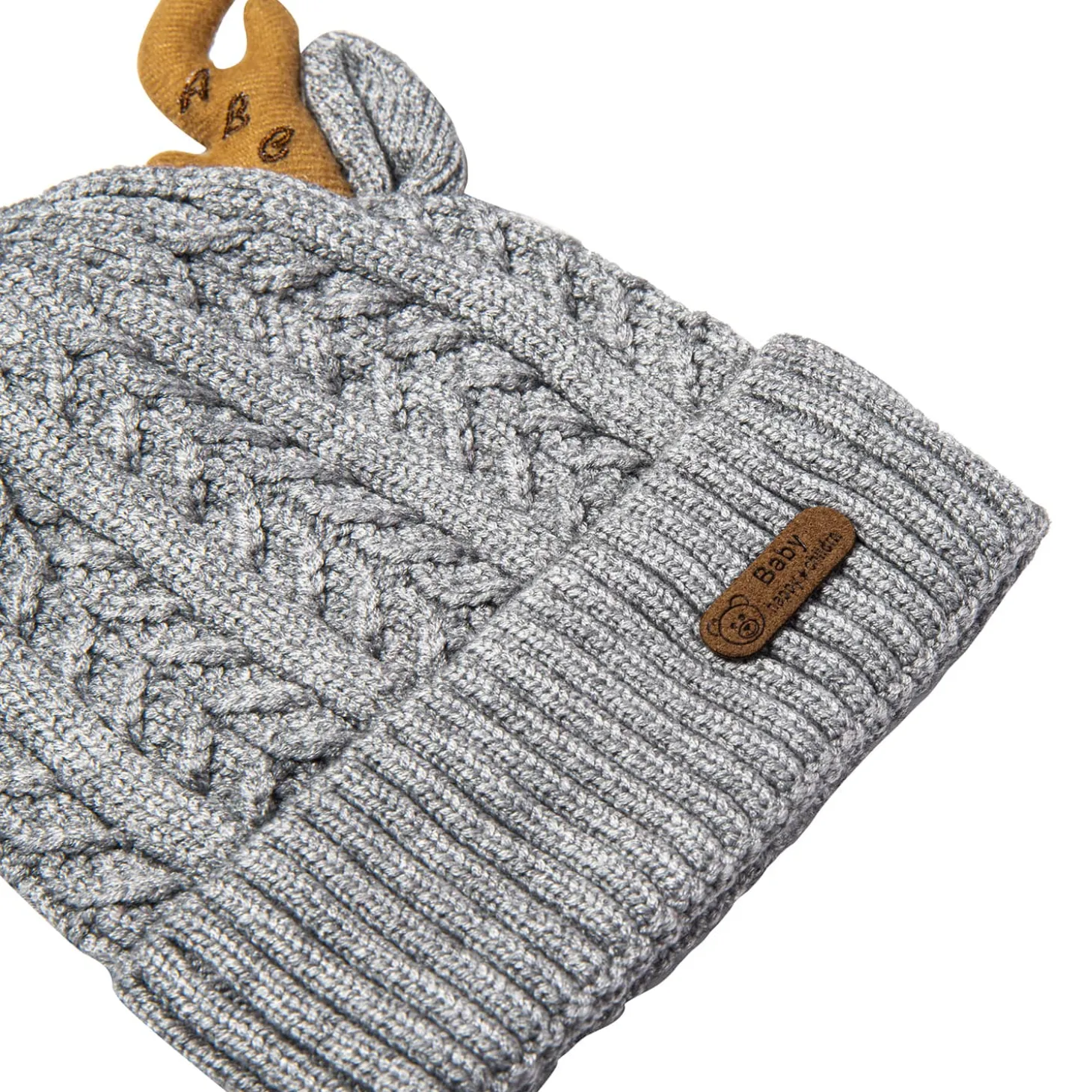 Knit Woollen Cap 3D Alphabet Antler Grey